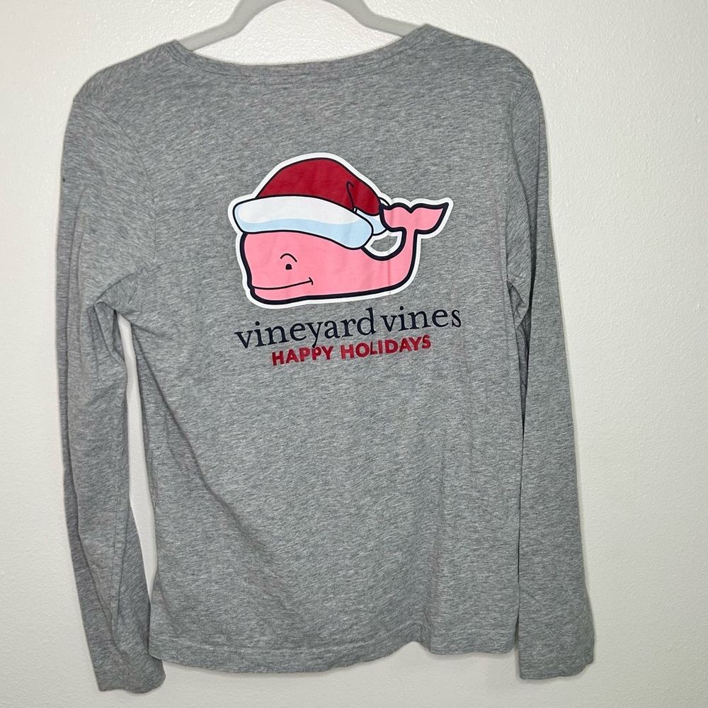 Vineyard Vines Happy Holidays Whale graphic long sleeve shirt